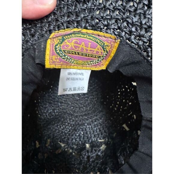 Scala Collection Womens Sun Hat Black Hand Crafted Woven Bead Bow Back One Size - Picture 7 of 8